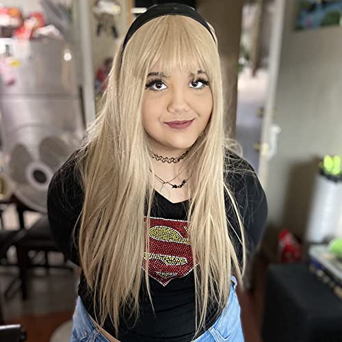 Netgo Pink Wigs, Long Straight Wig with Bangs for Women, 27 inch Heat Resistant Synthetic Cosplay Party Wigs With Bangs for Girls - Image 3
