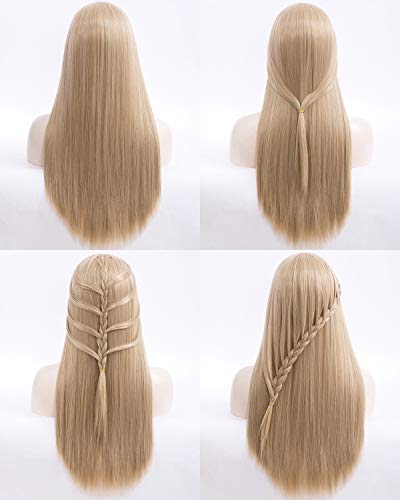 Netgo Pink Wigs, Long Straight Wig with Bangs for Women, 27 inch Heat Resistant Synthetic Cosplay Party Wigs With Bangs for Girls - Image 5