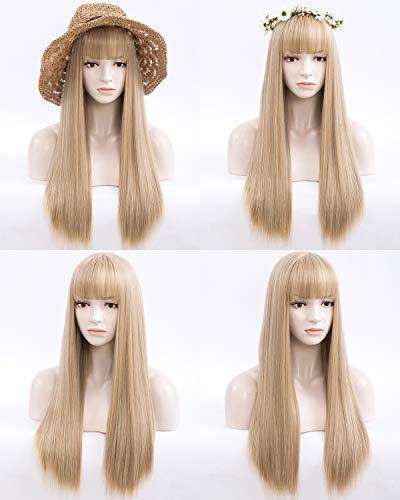 Netgo Pink Wigs, Long Straight Wig with Bangs for Women, 27 inch Heat Resistant Synthetic Cosplay Party Wigs With Bangs for Girls - Image 4