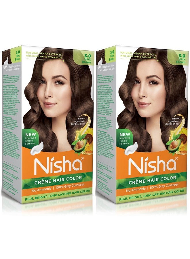 Nisha Creme Hair Colour 3 Dark Brown (60Gm + 60Ml + 18Ml Nisha Conditioner With Natural Herbs 100% Grey Hair Coverage) Pack Of 2 - Image 1