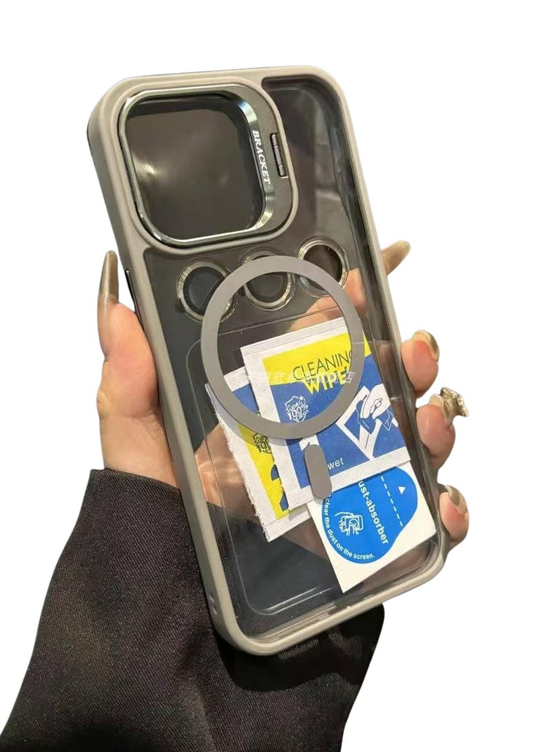 Transparent Magnetic Phone Case with Camera Lens Protection For iPhone 13 Pro, Ring Stand, Mag*Safe Compatible with iPhone 13 Pro (gray titanium, iPhone 13 Pro)