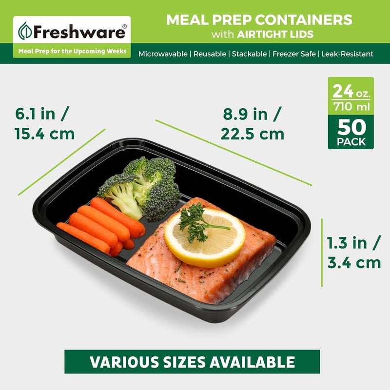 Freshware Meal Prep Containers 50 Pack 1 Compartment with Lids Food Storage Containers Bento Box BPA Free Stackable MicrowaveDishwasherFreezer Safe 24 oz - Image 2