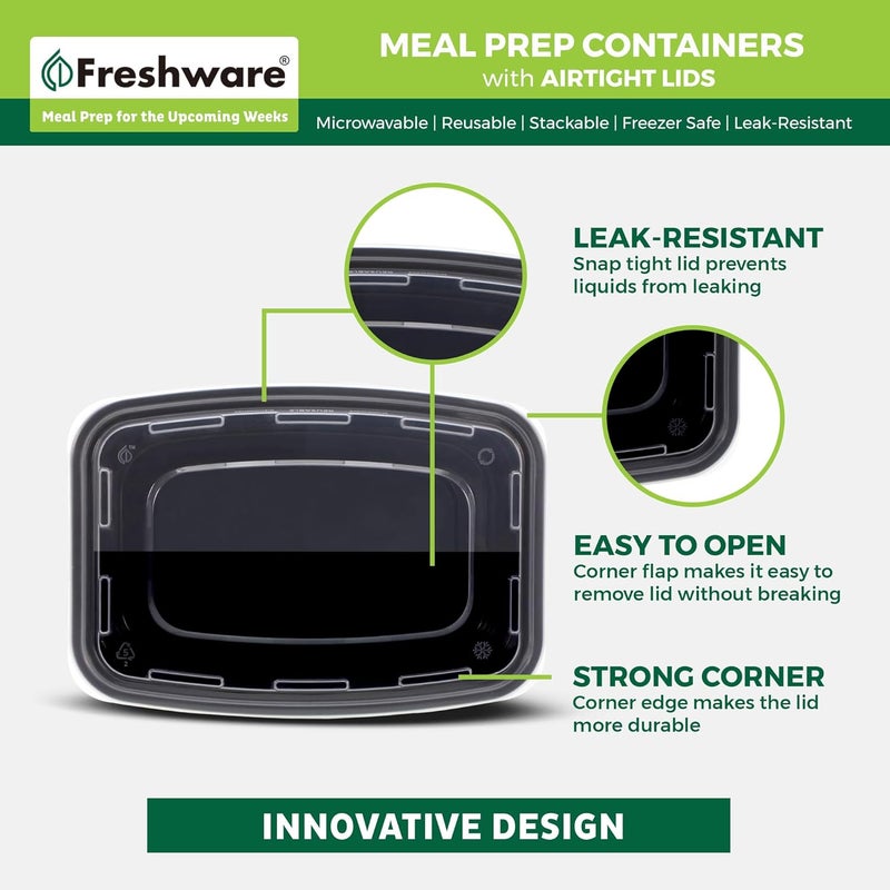 Freshware Meal Prep Containers 50 Pack 1 Compartment with Lids Food Storage Containers Bento Box BPA Free Stackable MicrowaveDishwasherFreezer Safe 24 oz - Image 5