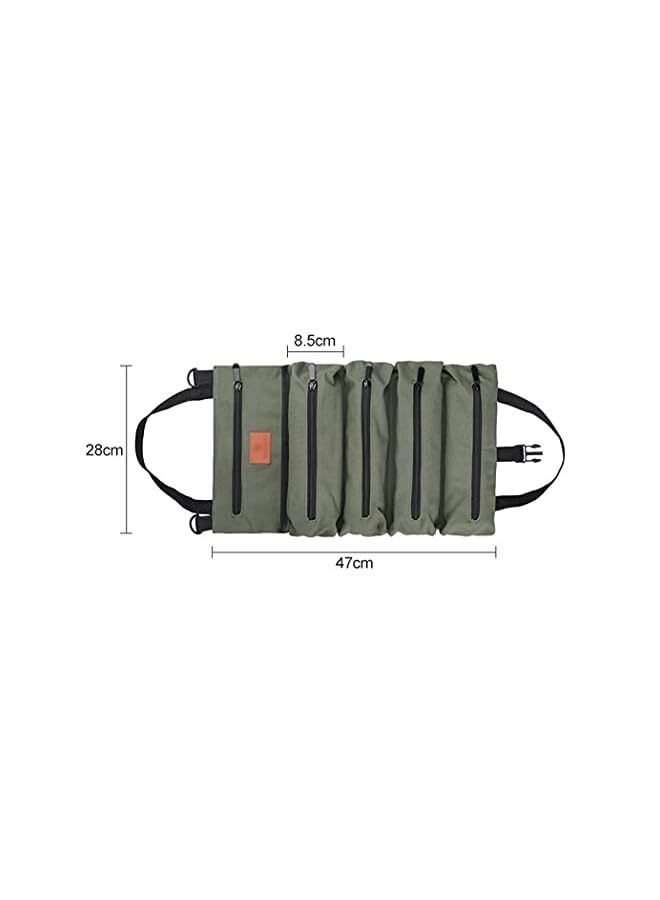 PROMASS Tool Roll Up Bag,Portable Canvas Bag,Multi-Purpose Back Seat Organizer and Hanging Tool Carrier Tote with 5 Zipper Pockets,UH05 Green  - Image 5