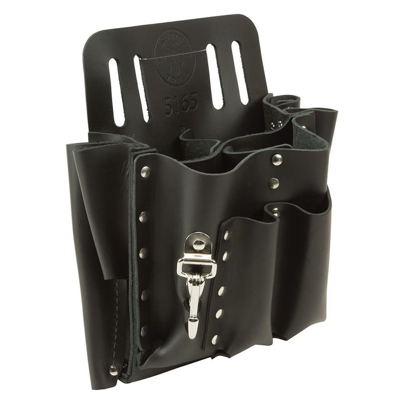 Klein Tools 5165 Pocket Tool Pouch with Knife Snap 10 Pockets Stitched and Riveted Leather Fits Belts up to 2Inch Wide