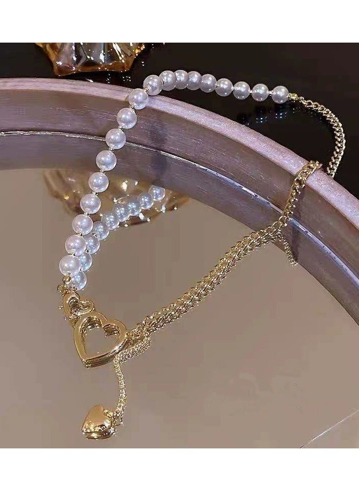 Goolsky قلادة سلسلة القلب واللؤلؤ العصرية – قلادة طبقات عصرية على عظمة الترقوة، مجوهرات بأسلوب المؤثرين - Image 5
