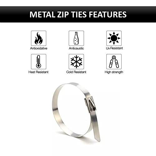 Kable Kontrol Metal Zip Ties 21 Inch 100 Pcs, 200 Lbs Tensile Strength, Self-locking Multi-Purpose 304 Stainless Steel Heavy Duty Cable Ties Ideal for Exhaust Wrap, Outdoor and Indoor Use - Image 2