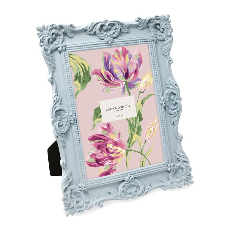 LAURA ASHLEY Laura Ashley 5x7 Powder Blue Ornate Textured HandCrafted Resin Picture Frame wEasel  Hook for Tabletop  Wall Display Decorative Floral Design Home Dcor Photo Gallery Art 5x7 Powder Blue