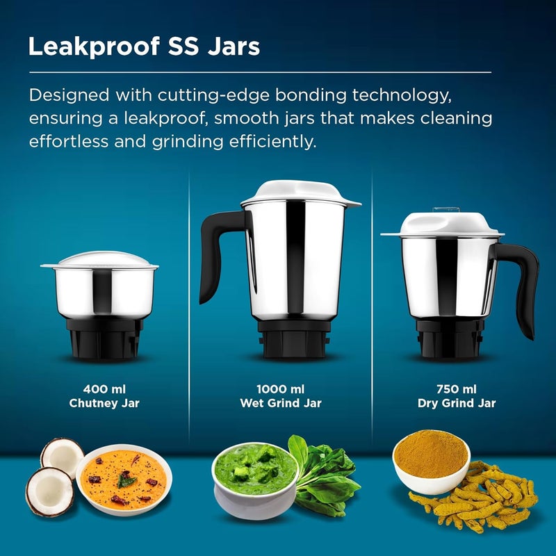 BUTTERFLY خلاط هيرو 500 وات مع 3 أوعية | أوعية متعددة الاستخدامات من الفولاذ المقاوم للصدأ | هيكل من ABS | حماية من زيادة الحمل في المحرك | ضمان المصنع لمدة سنة | رمادي - Image 3