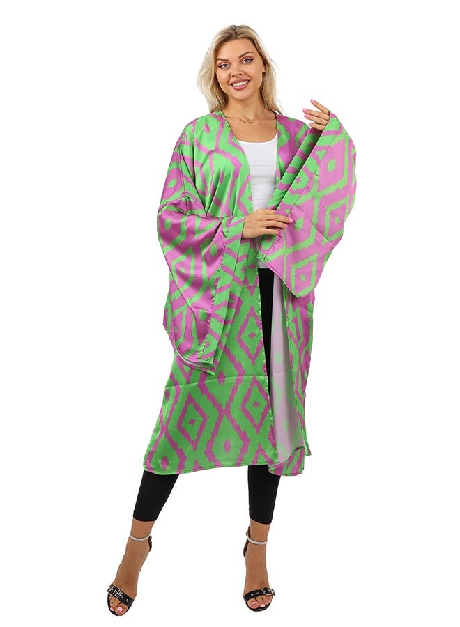 Zmurud Silky Satin Cardigan-Printed  - Image 1
