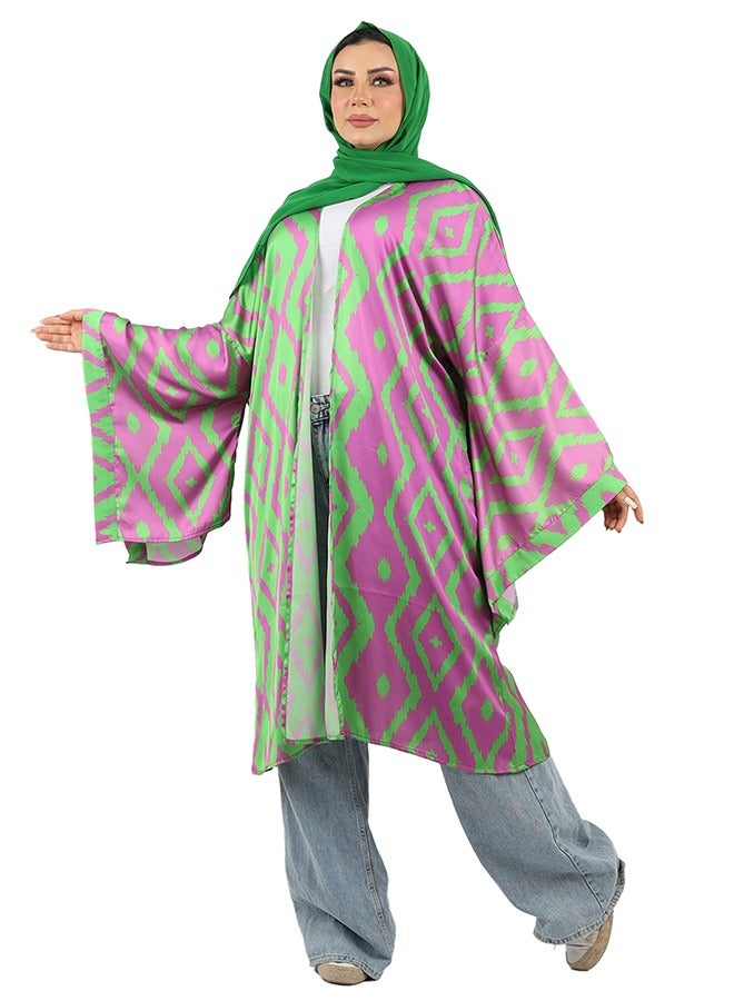 Zmurud Silky Satin Cardigan-Printed  - Image 3