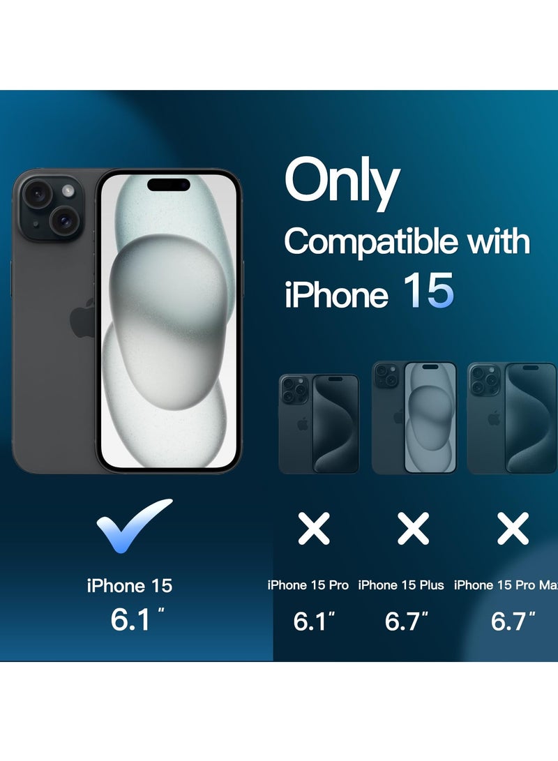 جي تيك حافظة غير لامعة 5 في 1 لهاتف آيفون 15 مقاس 6.1 بوصة مع عبوتين لكل منهما واقي شاشة من الزجاج المقوى وواقي عدسة الكاميرا وغطاء خلفي شفاف مقاوم للصدمات أسود - Image 2
