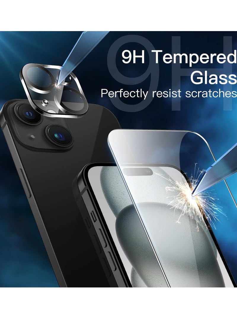 جي تيك حافظة غير لامعة 5 في 1 لهاتف آيفون 15 مقاس 6.1 بوصة مع عبوتين لكل منهما واقي شاشة من الزجاج المقوى وواقي عدسة الكاميرا وغطاء خلفي شفاف مقاوم للصدمات أسود - Image 5