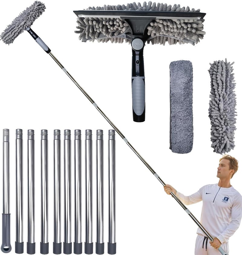 Tockrop 20+ Feet Squeegee Window Cleaner 2 in 1 Rotatable Window Cleaning Tool Kit with 3-14 ft Spliceable Pole, Window Washing Equipment for Indoor Outdoor Window Car Glass (Squeegee Kit 1.0) - Image 1