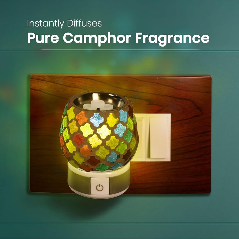 CYCLE موزع كهربائي من كافور كاربور النقي للمنزل والمكتب مع أقراص كافور مجانية | داني كابور سيراميك كهربائي مع مفتاح تشغيل/إيقاف ومصباح ليلي | خالي من الدخان وآمن للأطفال ومضاد للصدمات - Image 2