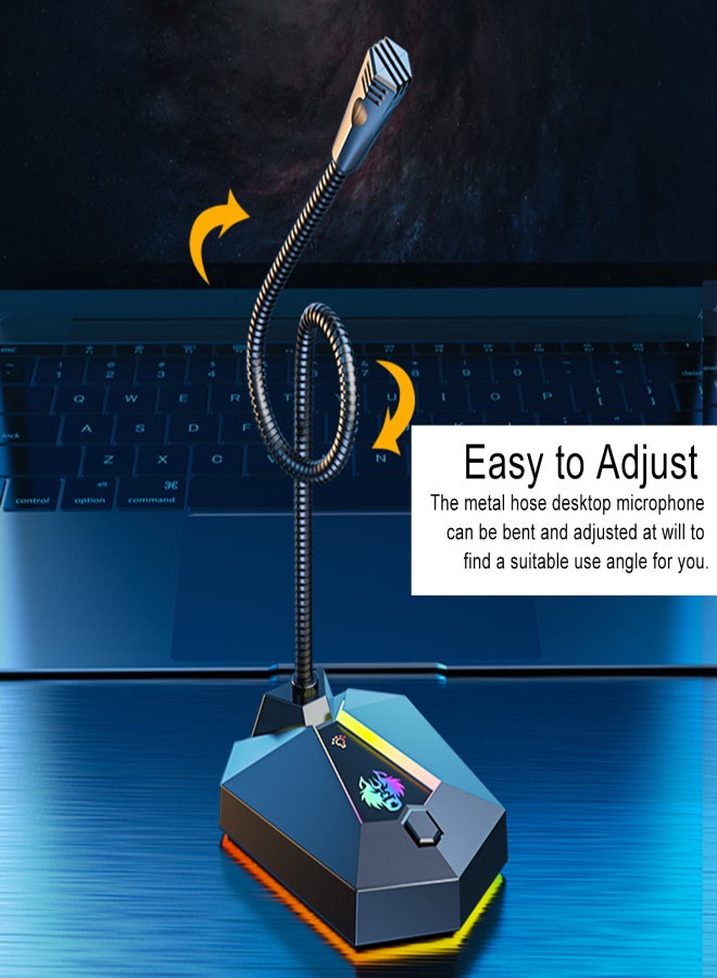 صدى ميكروفون مكتبي MK01 USB، سهل الاستخدام، ميكروفون احترافي متعدد الاتجاهات بزاوية 360 درجة مع إضاءة LED RGB، ميكروفون مكثف مكتبي للتسجيل واللعب - Image 5