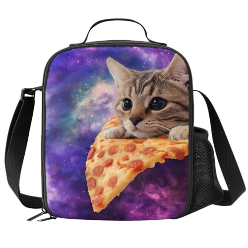 PrelerDIY Galaxy Cat Lunch Box - Insulated Meal Bag Pizza Lunch Bag Food Container for Boys Girls School Travel Picnic - Image 1