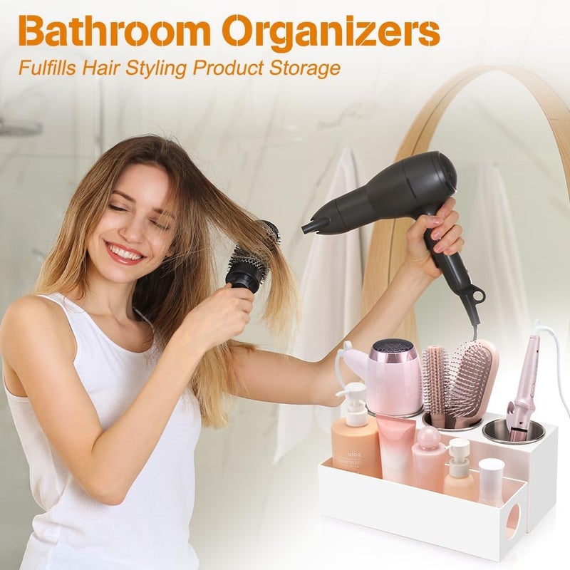 GFWARE Hair Tool Organizer - Bathroom Vanity Organizers and Storage, Hair Styling Accessories Hot Tools Organizer Hair Dryer, Blow Dryer, Curling Iron, Flat Iron, Hair Straightener, White - Image 2