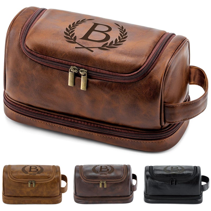 Aganmi Personalized Mens Toiletry Travel Bag Groomsmen Gifts Best Man Proposal Gifts Bachelor Party Favor Waterproof PU Leather Shaving Bag for Toiletries Accessories Travel EssentialReddish Brown B - Image 2