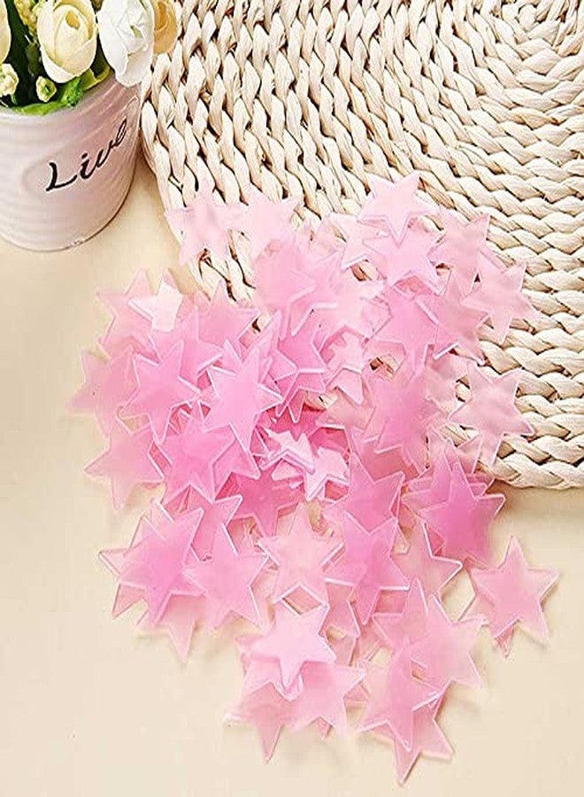 PINDIA Polyvinyl Chloride Luminous Fluorescent Glowing Night Sky Radium Glow Stars Starry Sky Space Wall Sticker - Pink, 55Pc - Image 1