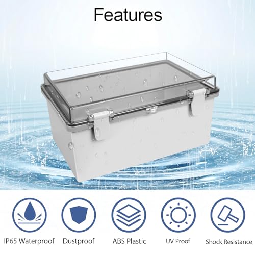 LMioEtool ABS Plastic Dustproof Waterproof IP65 Junction Box Hinged Shell Universal Electrical Project Enclosure Gray, with PC Transparent Clear Cover 11.4 x 7.5 x 5.5inch(290 x190 x140mm) - Image 3