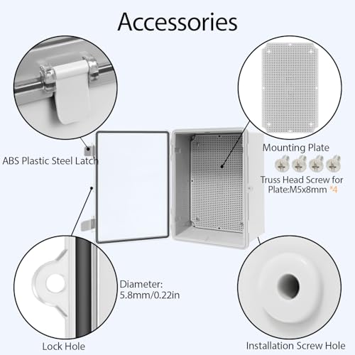 LMioEtool ABS Plastic Dustproof Waterproof IP65 Junction Box Hinged Shell Universal Electrical Project Enclosure Gray, with PC Transparent Clear Cover 11.4 x 7.5 x 5.5inch(290 x190 x140mm) - Image 5