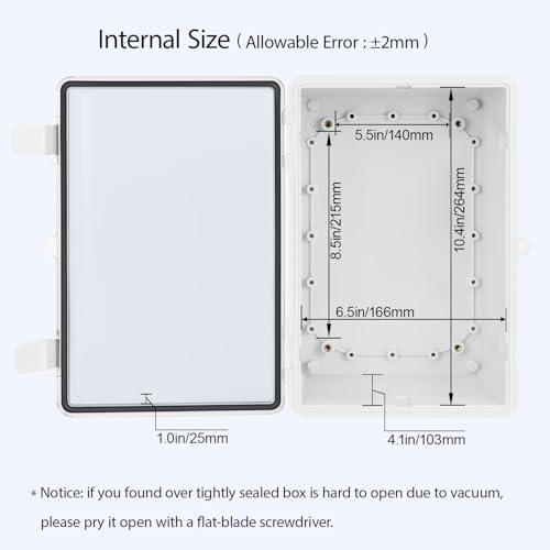 LMioEtool ABS Plastic Dustproof Waterproof IP65 Junction Box Hinged Shell Universal Electrical Project Enclosure Gray, with PC Transparent Clear Cover 11.4 x 7.5 x 5.5inch(290 x190 x140mm) - Image 4