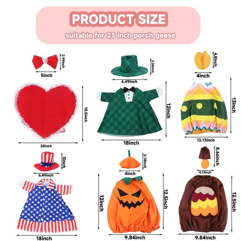 kedaijin 12 Set Holiday Porch Goose Outfits All Seasons Holiday Bundle St. Patrick Easter Summer Hawaiian 4th of July Fall Lawn Goose Clothing Porch Clothes for Patio Yard Lawn Decor - Image 2