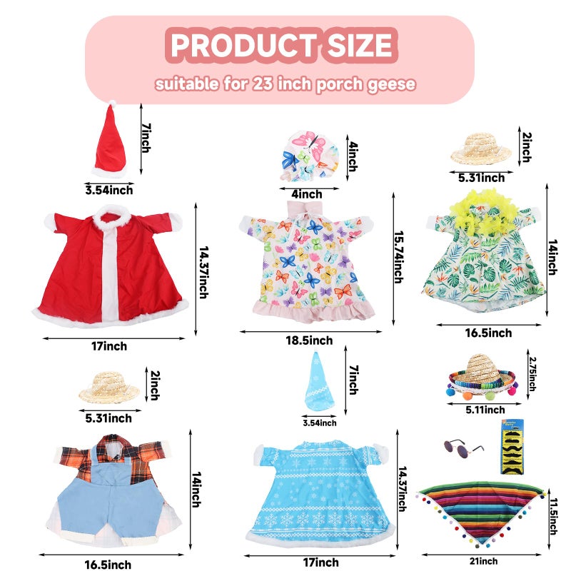 kedaijin 12 Set Holiday Porch Goose Outfits All Seasons Holiday Bundle St. Patrick Easter Summer Hawaiian 4th of July Fall Lawn Goose Clothing Porch Clothes for Patio Yard Lawn Decor - Image 3
