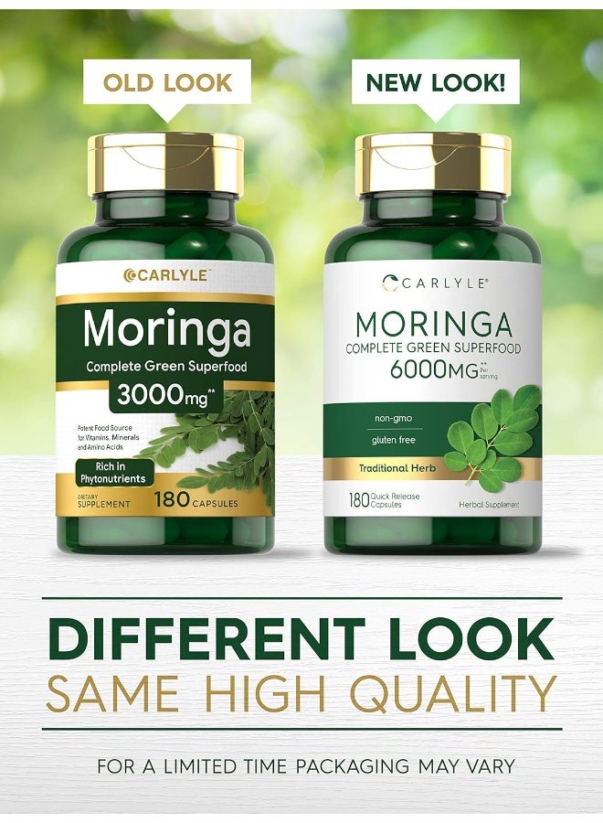 كارلايل لوبيكس مورينجا أوليفيرا 6000 ملغ 180 كبسولة - غذاء أخضر كامل، غير معدل وراثيًا، خالٍ من الغلوتين - Image 3