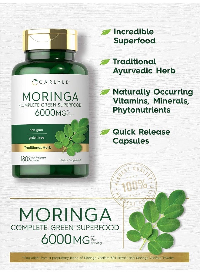 كارلايل لوبيكس مورينجا أوليفيرا 6000 ملغ 180 كبسولة - غذاء أخضر كامل، غير معدل وراثيًا، خالٍ من الغلوتين - Image 4