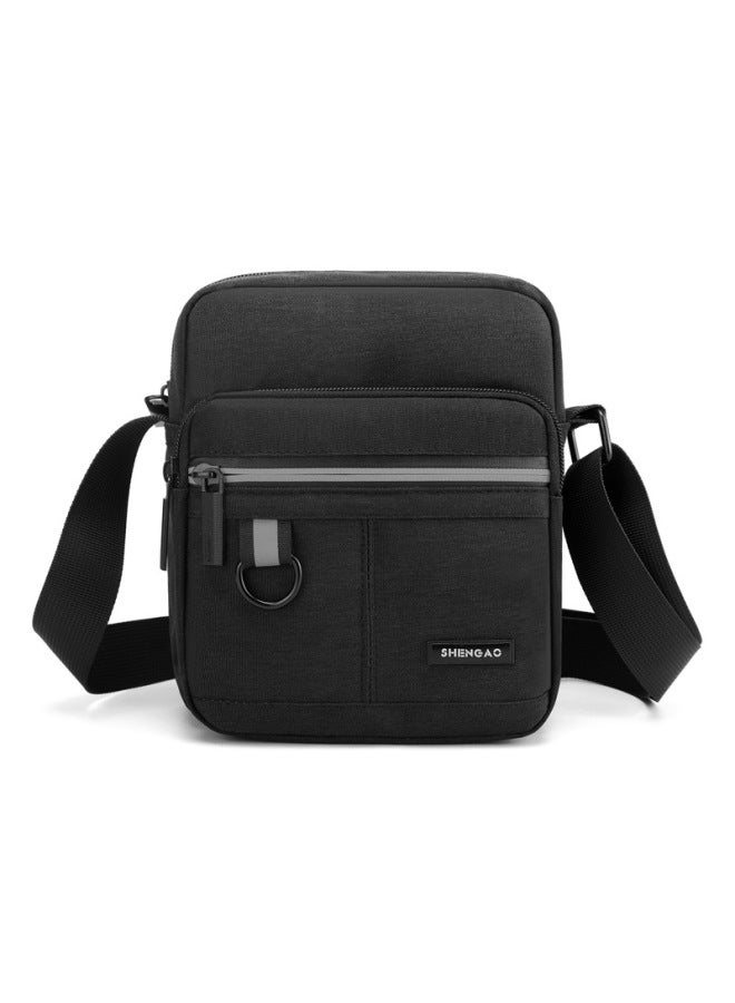 Men's OxFord Cloth Casual Canvas Crossbody Bag Small Backpack Mobile Phone Bag 2022 Style-Color:Vertical Black  - Image 1