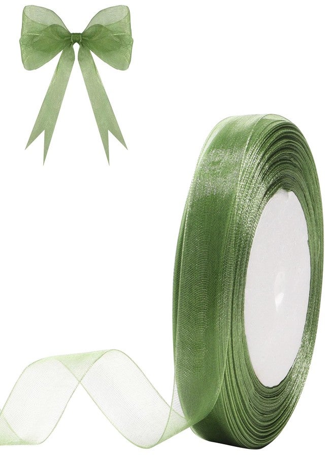 Hiswan 3/4 inch Sage Green Sheer Organza Ribbon 50 Yards Chiffon Ribbon for Gift Wrapping Christmas Halloween Decoration Wedding Flower Bouquet Crafts - Image 1