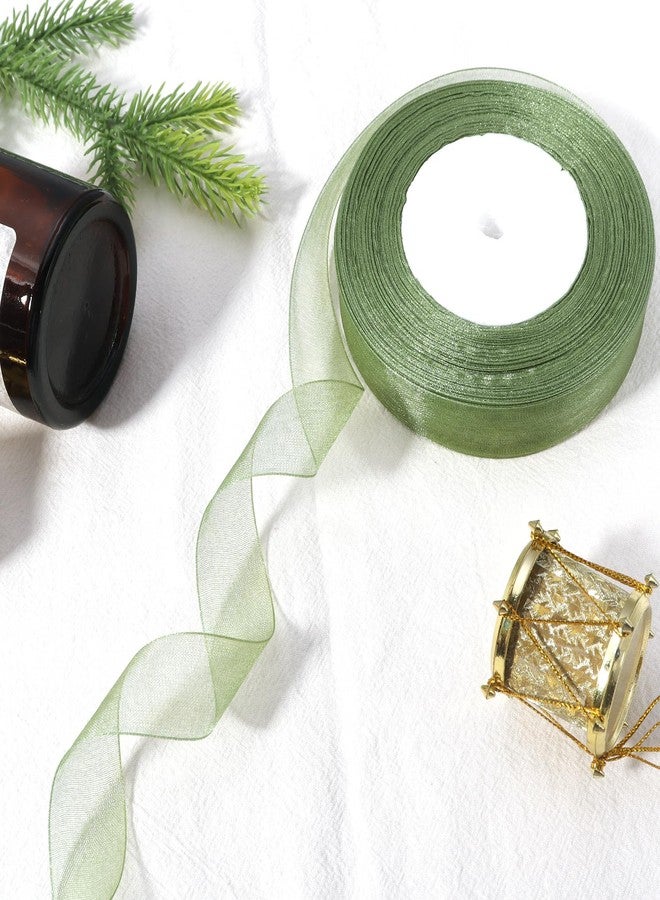 Hiswan 3/4 inch Sage Green Sheer Organza Ribbon 50 Yards Chiffon Ribbon for Gift Wrapping Christmas Halloween Decoration Wedding Flower Bouquet Crafts - Image 3