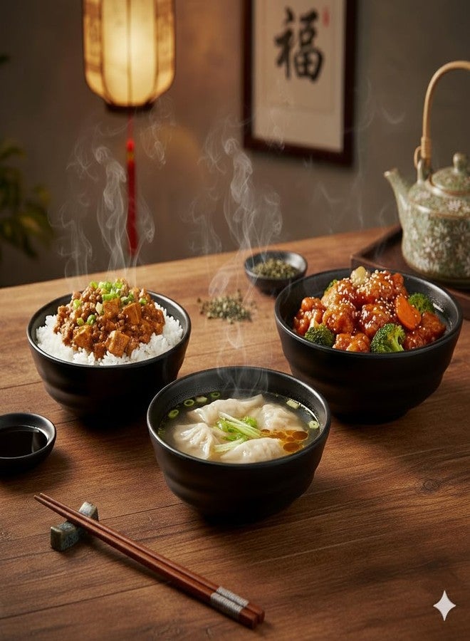 Smart Dinning طقم أطباق طعام ذكية غير قابلة للكسر | ميلامين | متوسط - 400 مل، 3 قطع، لون أسود مطفي - Image 2