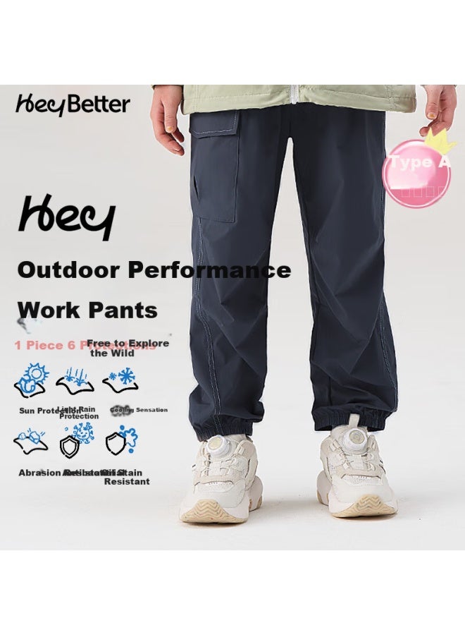 Heybetter Kids Outdoor Functional Cargo Pants 1 Piece 6-proof Spring Summer Outdoor Boys Girls Sea Blue 110 - Image 1
