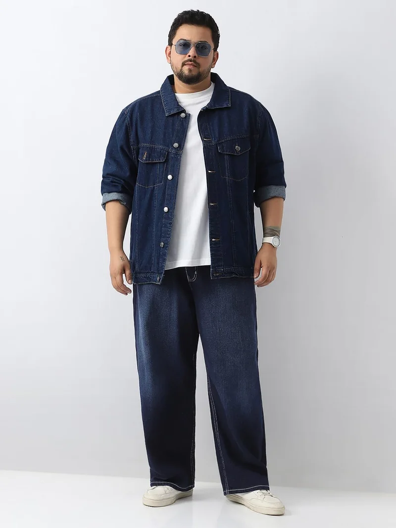Urbano Fashion  Urbano Plus Men's Dark Blue Loose Baggy Fit Washed Jeans Non-Stretchable  | Best Price UAE