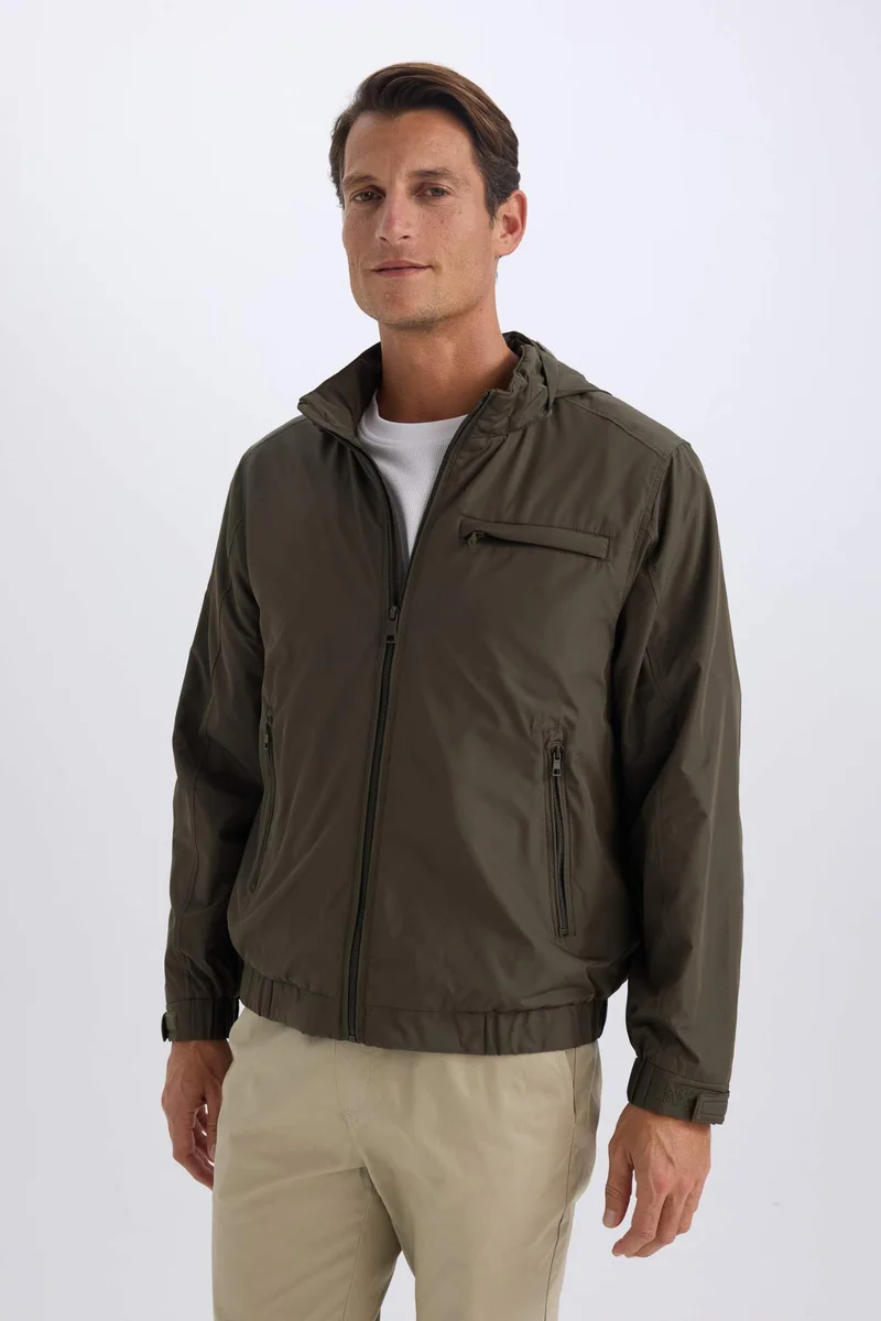 Regular Fit Stand Collar Cotton Lined Zippered Waterproof Jacket