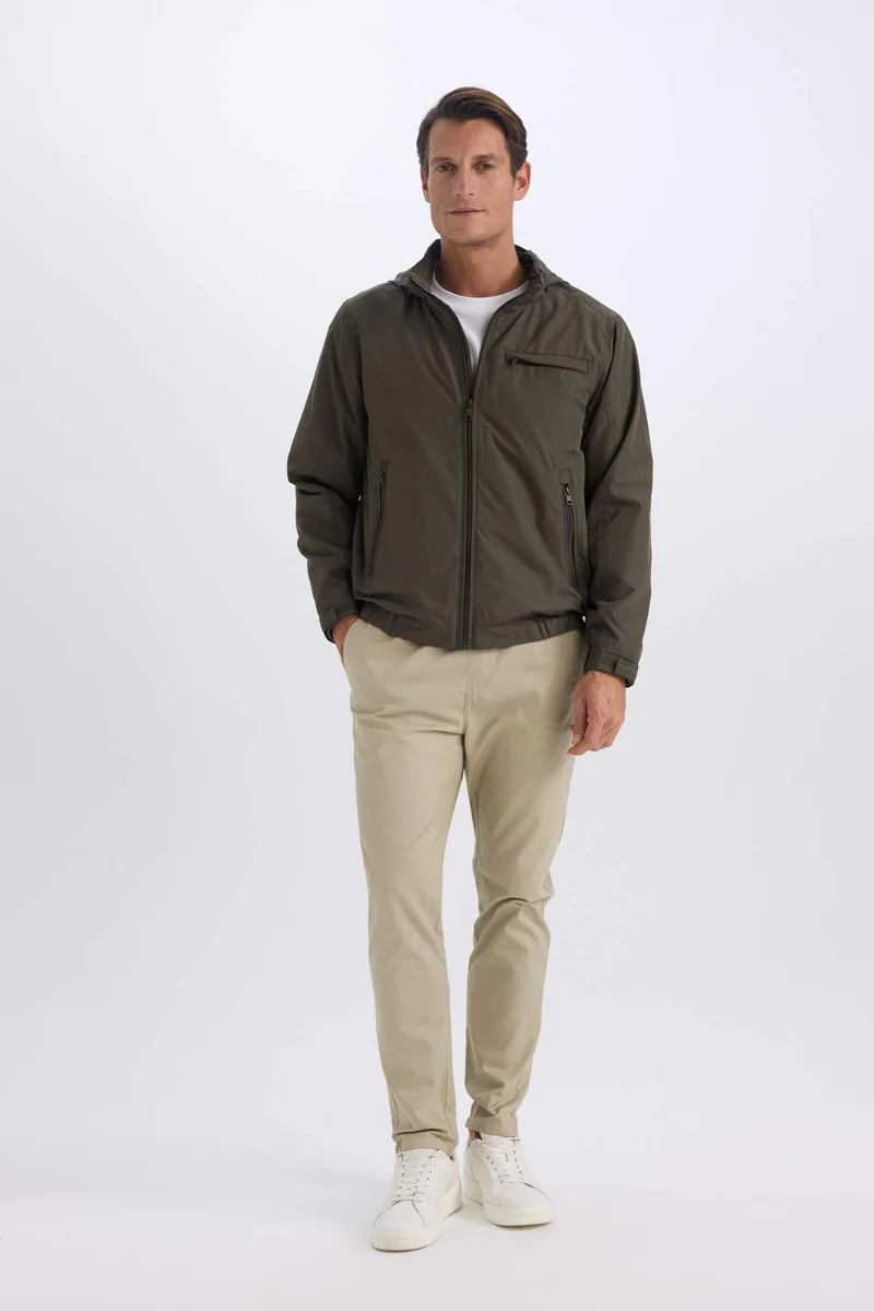 Defacto  Regular Fit Stand Collar Cotton Lined Zippered Waterproof Jacket for Men | Best Price UAE