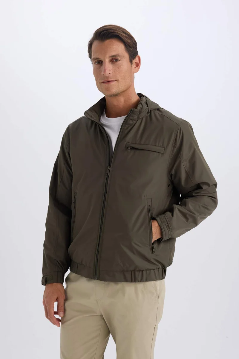 Defacto  Regular Fit Stand Collar Cotton Lined Zippered Waterproof Jacket for Men | Best Price UAE