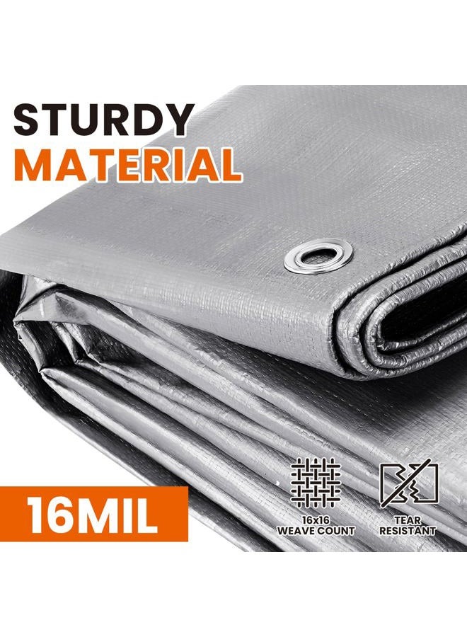 SpacEver Tarp Waterproof, Tarps Heavy Duty Waterproof 20x30 16 Mil Thick Multipurpose Protective Cover UV Resistant Rip & Tear Resistant Waterproof with Grommets Reversible for Home Boats Cars Camping - Image 2