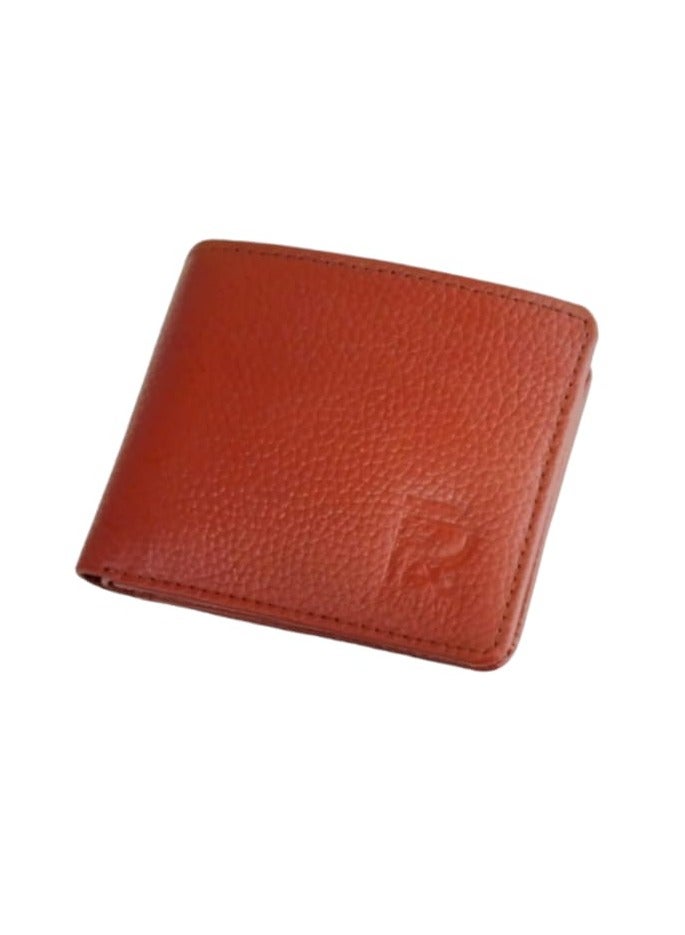 فورهانس محفظة جلدية أصلية للرجال، محفظة جلدية ثنائية الطي من جلد البقر باللون البني المحمر للرجال - Image 1