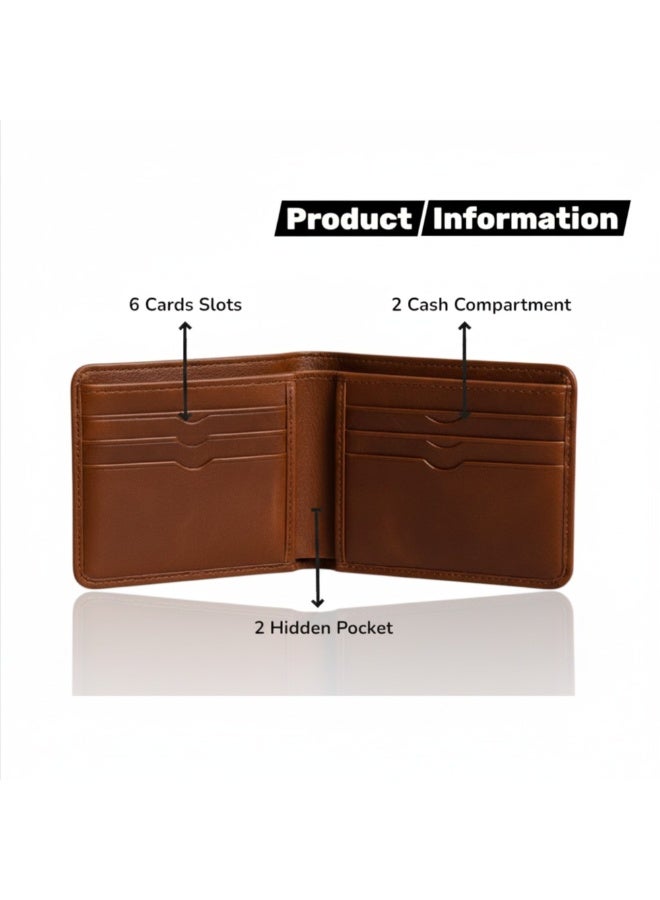 Forhans Original Leather Wallet For Men, Reddish Brown Leather Cowhide Bifold Men's Leather Wallet - Image 3