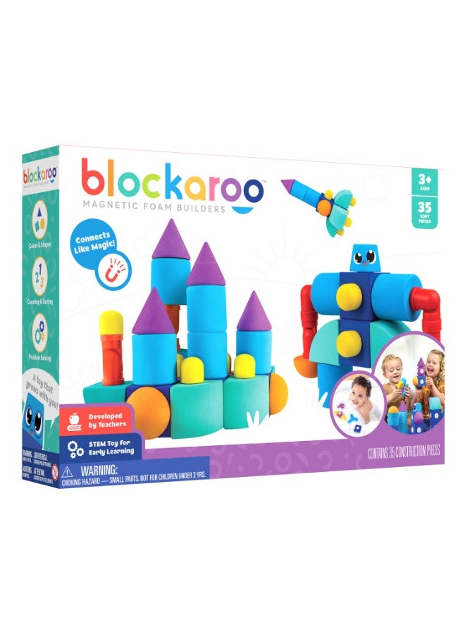 blockaroo Blue Marble Magnetic Foam Building Blocks – Castle Set (35 pcs) - Image 2