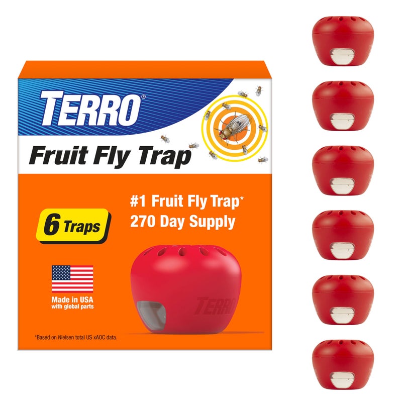 Terro Fruit Fly Traps for Indoors (6 Pack) + 270 Days of Lure Supply - Image 1
