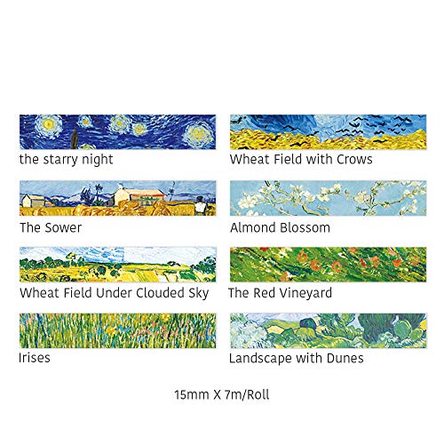 Doraking Colorful Van Gogh's Color Washi Tape, Doraking Van Gogh's Works Decorative Washi Tape for Scrapbooks, Planners, Gift Wrapping(The Starry Night, 1Roll/Box) - Image 5
