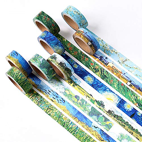 Doraking Colorful Van Gogh's Color Washi Tape, Doraking Van Gogh's Works Decorative Washi Tape for Scrapbooks, Planners, Gift Wrapping(The Starry Night, 1Roll/Box) - Image 2