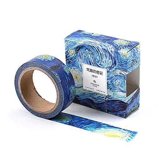 Doraking Colorful Van Gogh's Color Washi Tape, Doraking Van Gogh's Works Decorative Washi Tape for Scrapbooks, Planners, Gift Wrapping(The Starry Night, 1Roll/Box) - Image 1