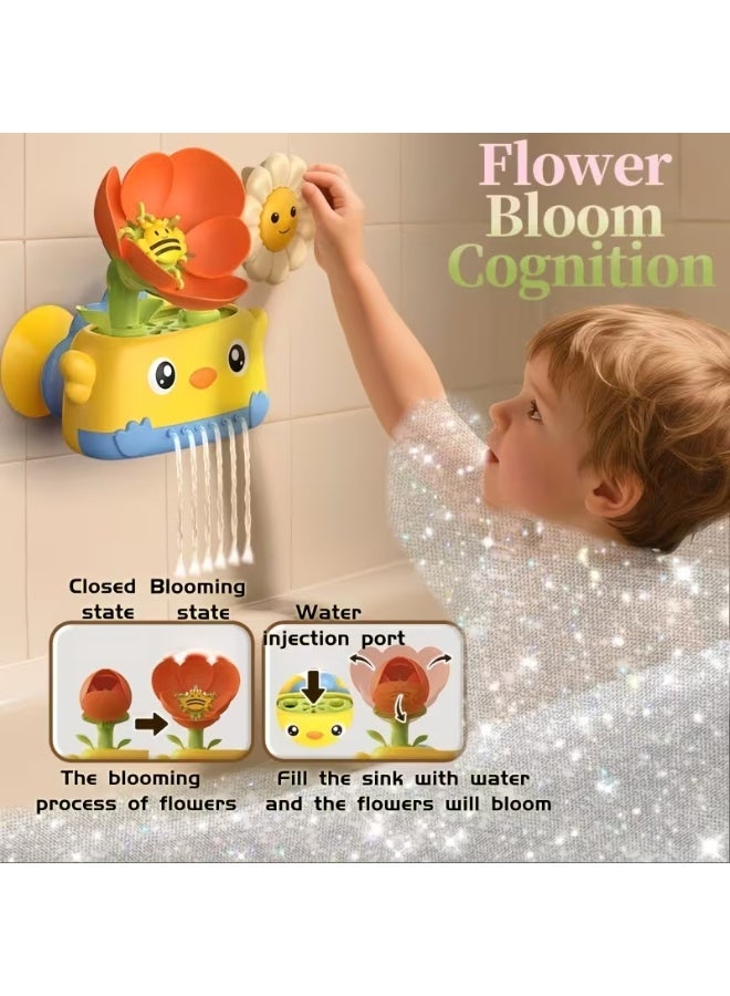 DB Innov. Bath Toy, Interactive Fun Bath Toy, Little Chick Flower and Bee Bath Toy with Spinning Flowers and Waterfall Spray, Suction Cup Bath Play Set for Toddlers - Image 4