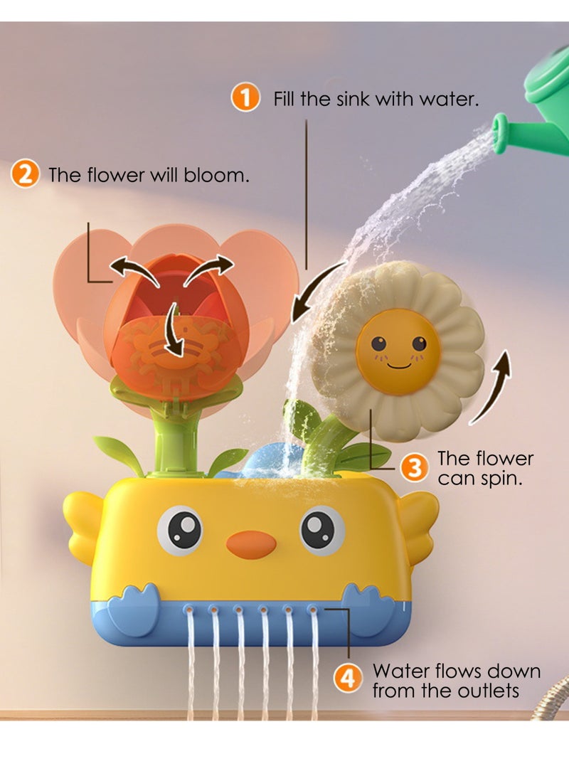 DB Innov. Bath Toy, Interactive Fun Bath Toy, Little Chick Flower and Bee Bath Toy with Spinning Flowers and Waterfall Spray, Suction Cup Bath Play Set for Toddlers - Image 2